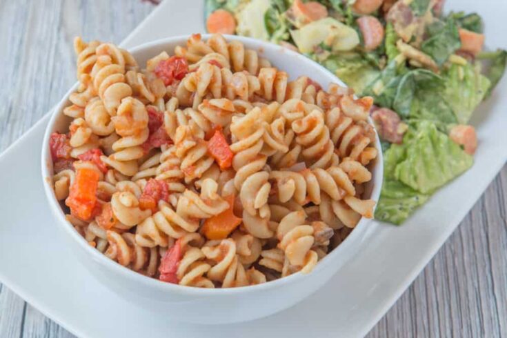Easy and delicious gluten-free and plant-based Pizza Pasta! Don't stress about dinner!