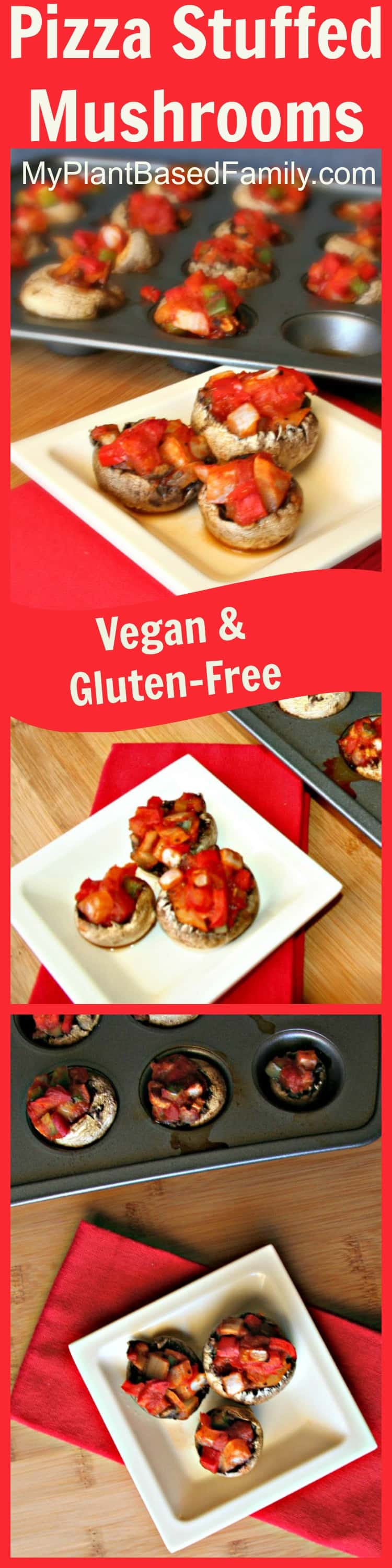 Pizza Stuffed Mushrooms are a great main, side or starter! Gluten-Free and vegan and can accommodate many food restrictions.
