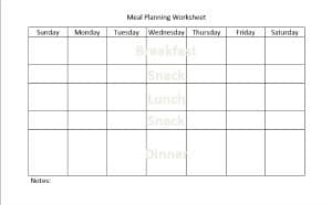 meal planning worksheet
